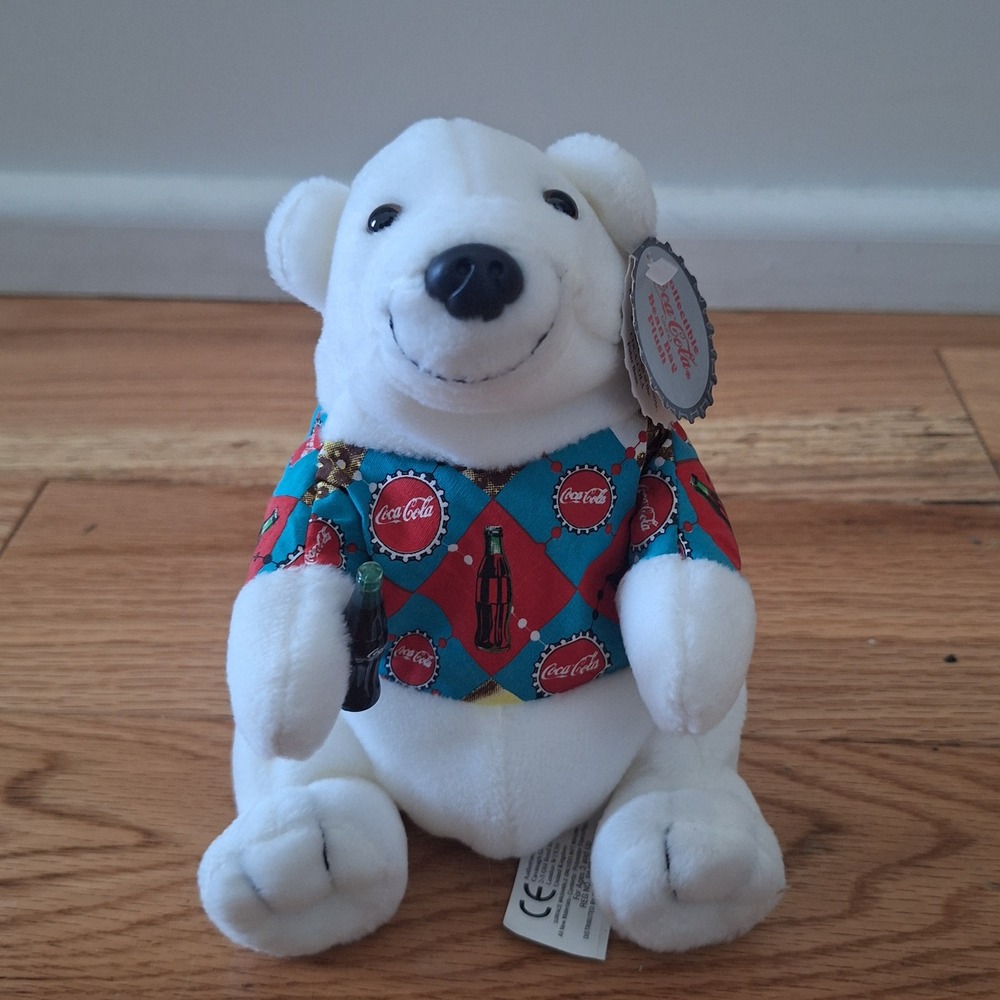 Coca-Cola Polar Bear Vintage 1998 Bean Bag Plush Shirt White Small NWT
